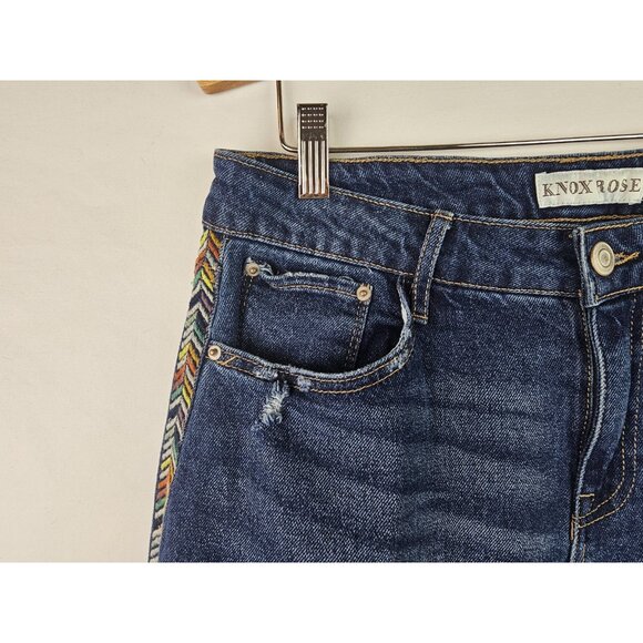 Knox Rose Women's Jeans Size 10 Blue Distressed Side Embroidered Denim Pants - Picture 2 of 12